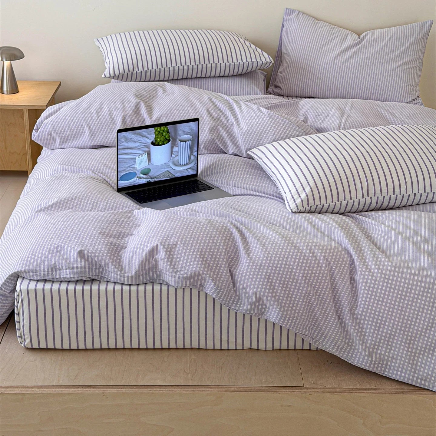 Japanese Blue Striped 100% Cotton Duvet Cover Set Queen King Bedding Set