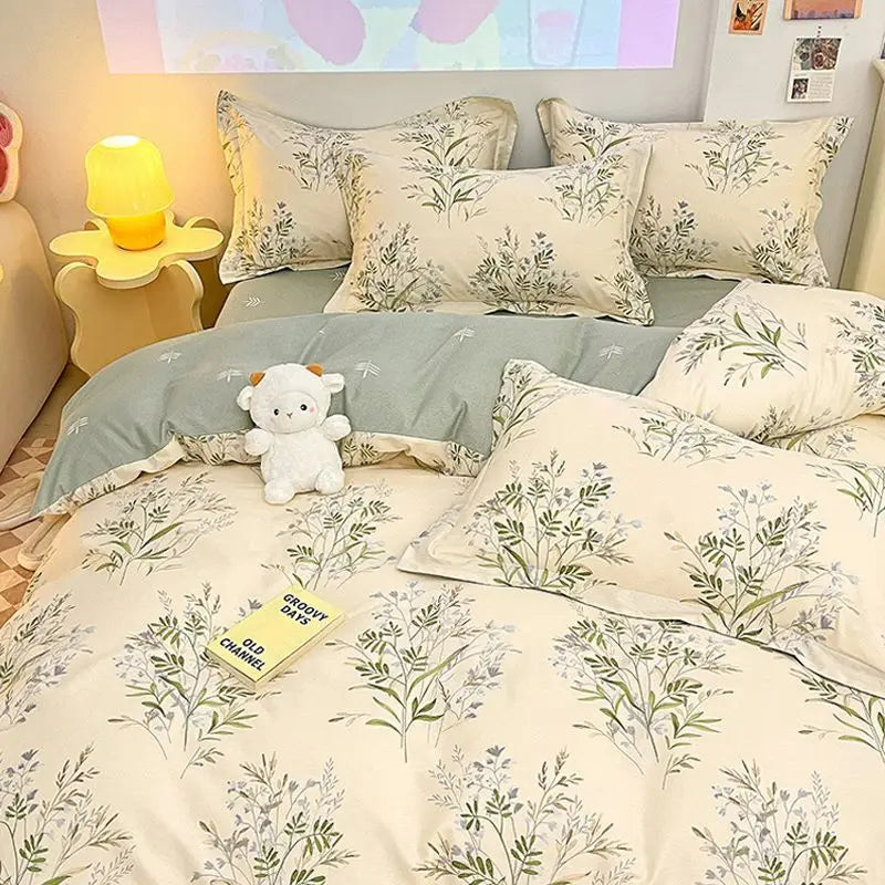Cute Cherry Duvet Cover Set with Pillowcase Soft Summer Thin Flat Sheet Floral Boys Girls Queen Full Size Home Bedding Kit