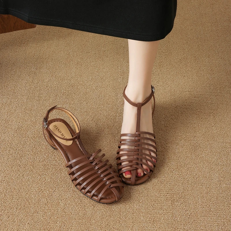 leather cowhide round toe