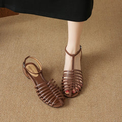 leather cowhide round toe