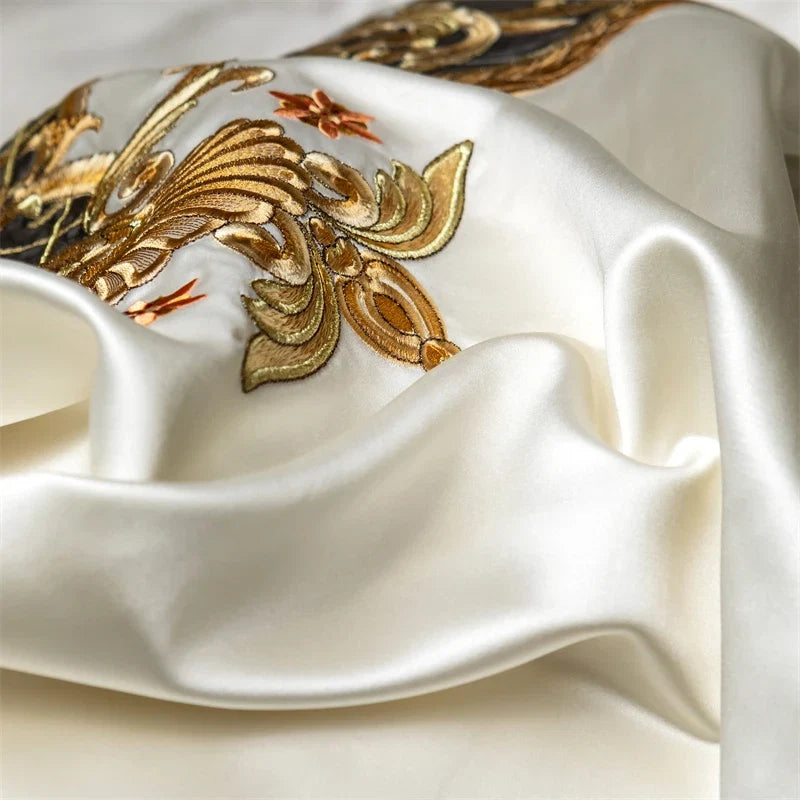 4/6/7Pcs European Luxury Gold Embroidery Satin 1000TC Egyptian Cotton Bedding Set