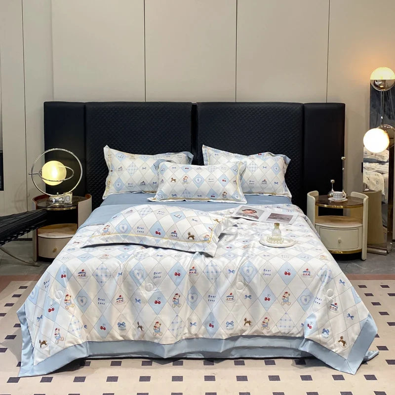 Summer Printed Quilt Set with Pillowcase Washed Cotton Bedding Set