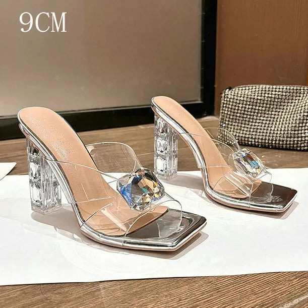 Big Diamond Rhinestone Transparent Sandals
