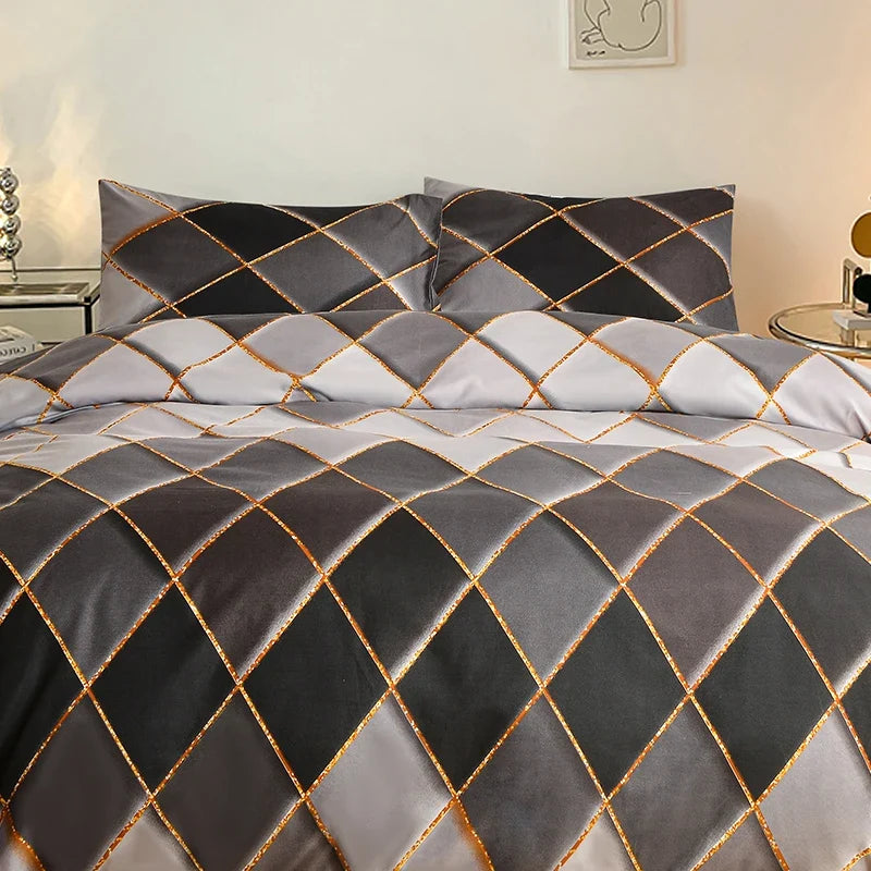 Printed Quilt Cover Set Quilt cover with Pillowcases 3PCS sets plaid Comforter cover queen king twin size for double single bed