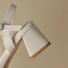 Sheepskin Square Toe Open Toe High-Heeled Thick Heel