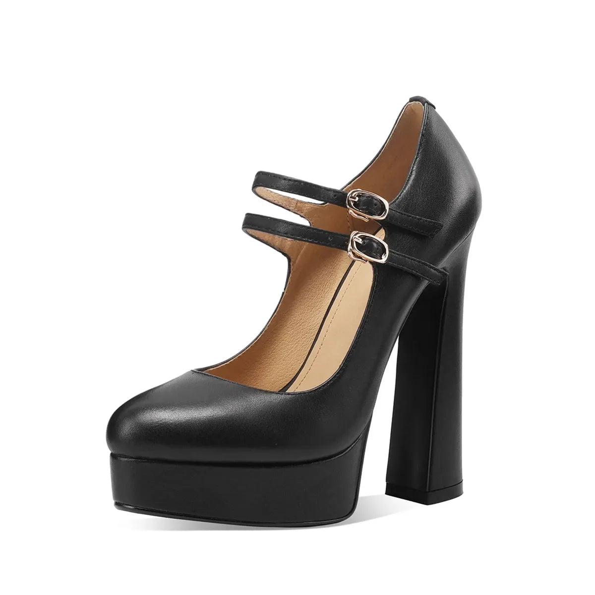 Beige Cowhide Platform High-Heeled Shoes