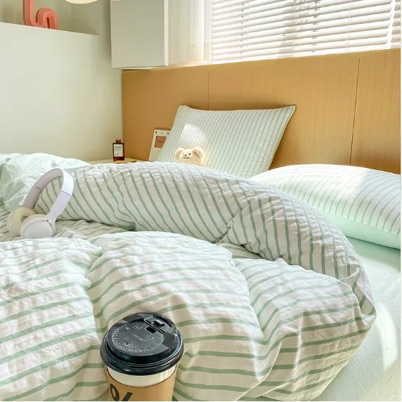 Striped Printed Microfiber Duvet Cover Set Breathable Lightweight Soft Bedding  Set with Bed Sheet Pillowcase Full Queen Size