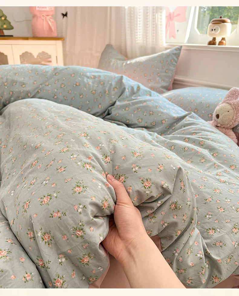 Japanese Floral Printed Duvet Cover Set Twin King Soft Homestay Bedding Set