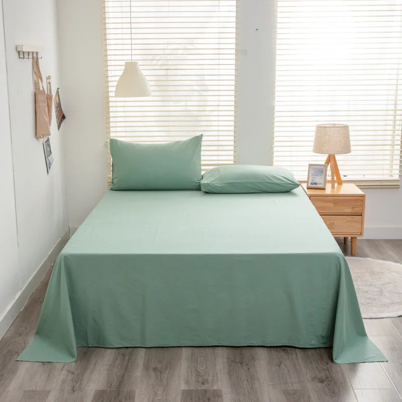 Solid Color Cotton Bed Sheet Single Double Mattress Covers Super Soft Queen King Bedspread Soft Bed Linen Home Decor
