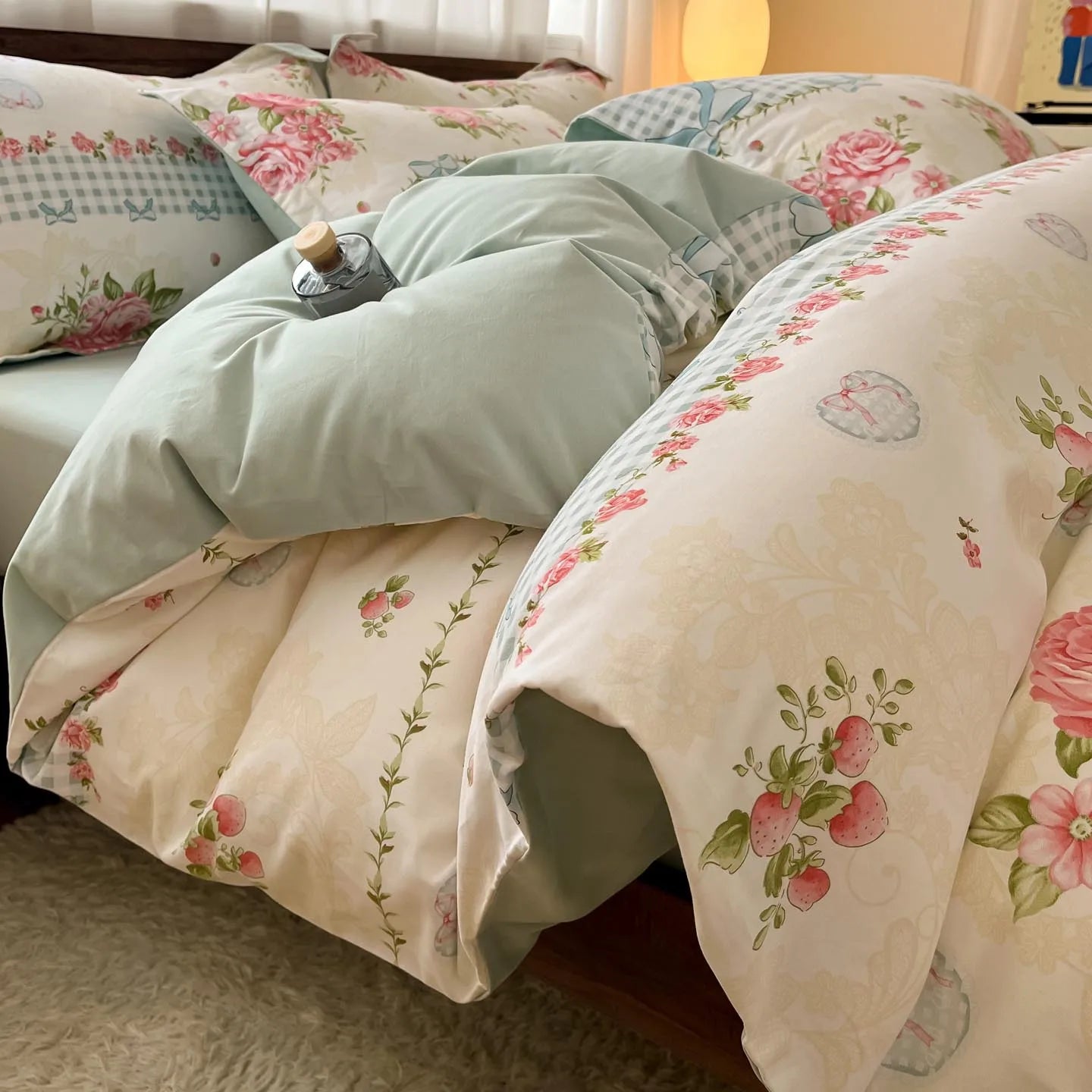 Thickened 4Pcs Bed Set Pure Cotton Long Staple Cotton Soft Bed Sheet Fitted Sheet Duvet Cover