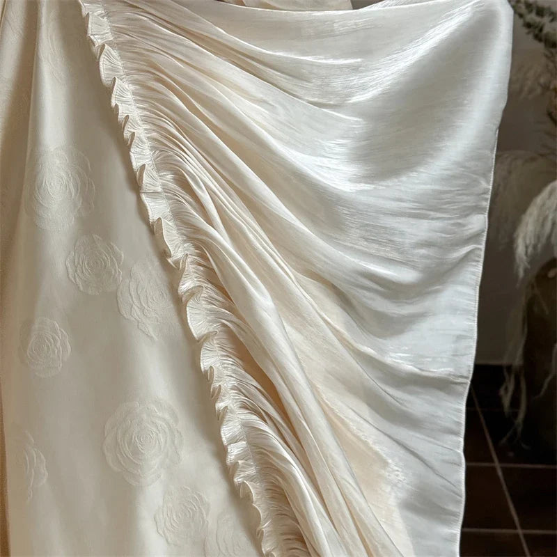 Vintage French Large Lace Ruffles Lyocell Cotton Rose Jacquard Luxury Bedding Set