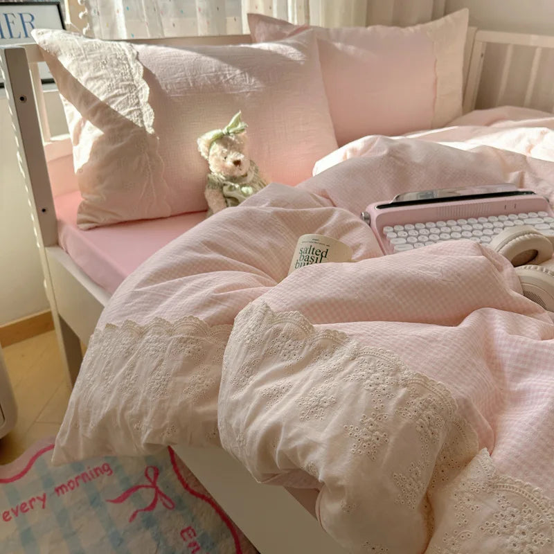 Printed Lace Edge Comforter Cover Sets Bedding Set