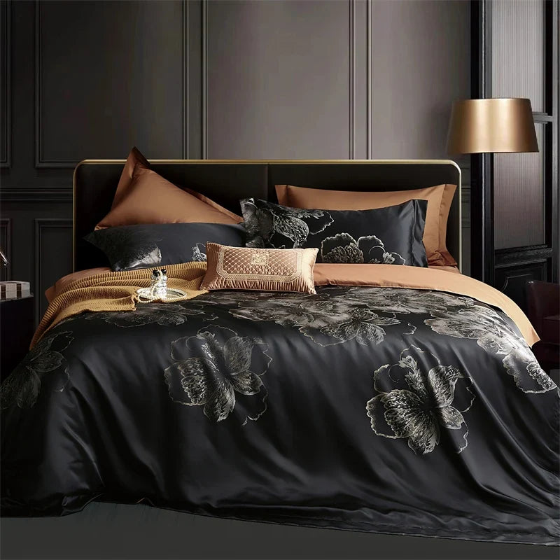 1000TC Egyptian Cotton Floral Jacquard Silky Satin Bedding Set