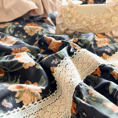 100% Cotton Floral Print Lace Princess Bedding Set