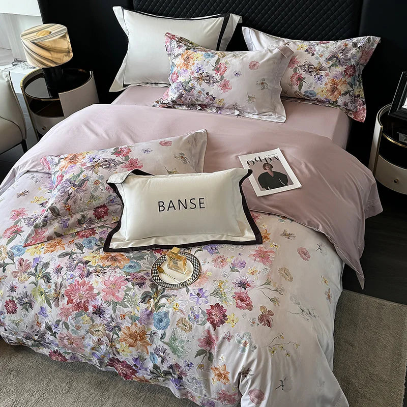 Premium 1000TC Egyptian Cotton American Oil Painting Style Flower Print Bedding Set