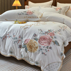 Peony Flowers Embroidery Luxury Bedding Set