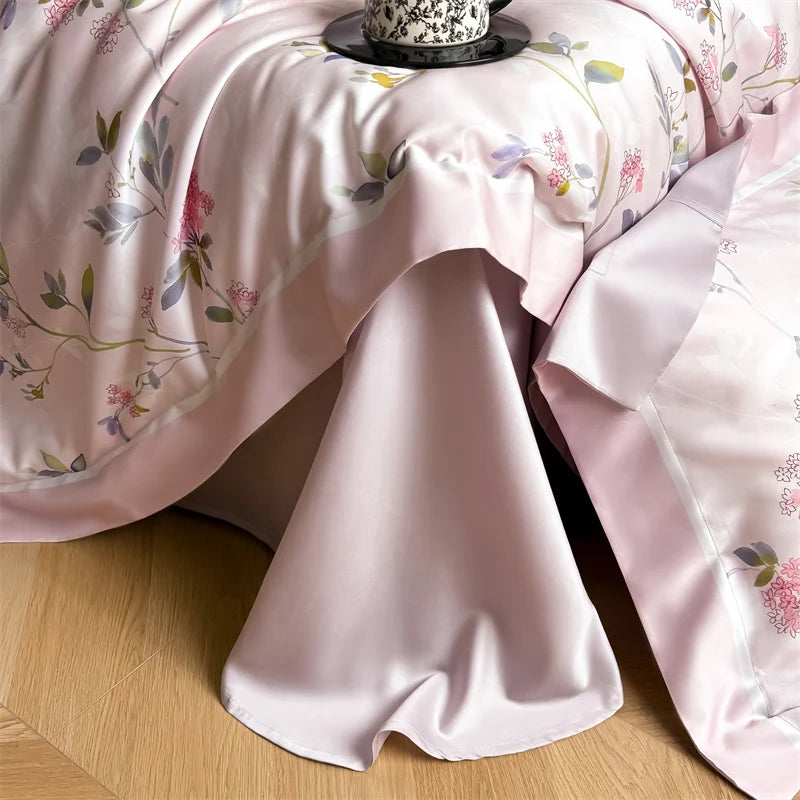 600TC Lyocell Cotton Soft Breathable Flowers Print Bedding Set