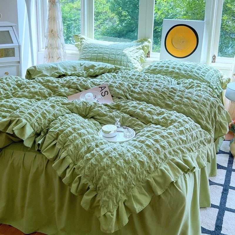 Japanese Seersucker Queen Quilt Cover Set 3/4 Pcs Soft Washed Bedding Set