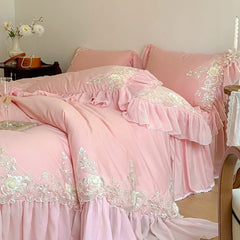Elegant Lace Rose Embroidery Bedding Sets