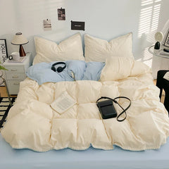 3 Pcs Simple Solid Color Quilt Cover Set with Pillowcases Stitching Design King Queen Size Bedding Set