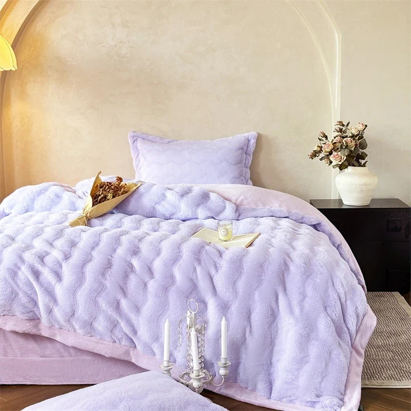Princess Style Faux Fur Short Plush Velvet Warm Thickened  Winter Bedding Set