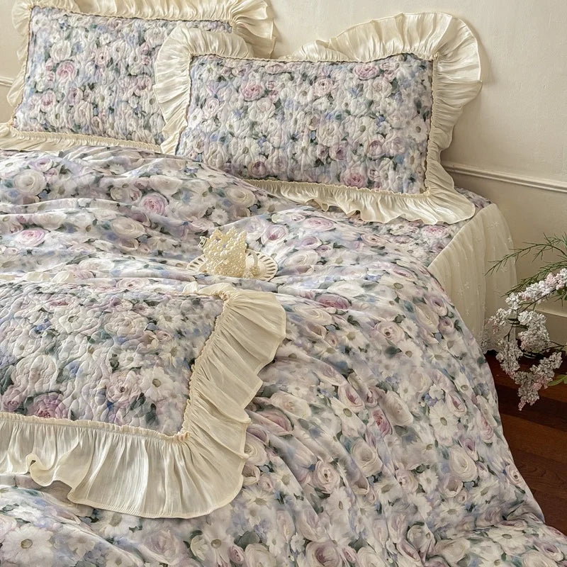 Korean Princess Style Floral Ruffles 100% Cotton Bedding Set