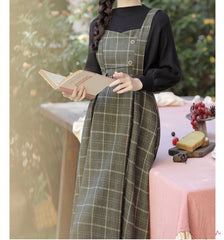 Conjunto de 2 piezas de vestido de lana a cuadros de la Academia oscura de Forest Witch