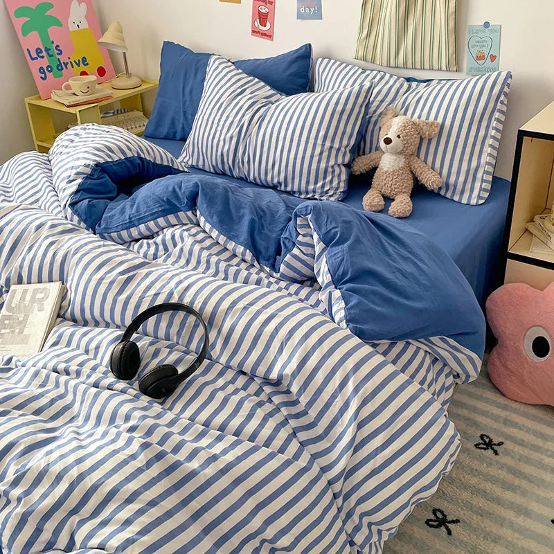 Striped Printed Microfiber Duvet Cover Set Breathable Lightweight Soft Bedding  Set with Bed Sheet Pillowcase Full Queen Size