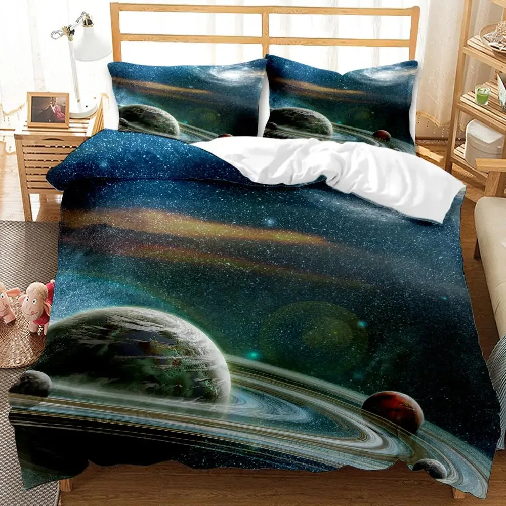 Universe Duvet Set with Pillowcase Planet Galaxy Printed Boys Girls Custom Made Digital Printed 3-Piece No Bed Sheet Bedding Set