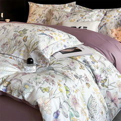 600TC Egyptian Cotton Flowers Butterfly Print Bedding Set