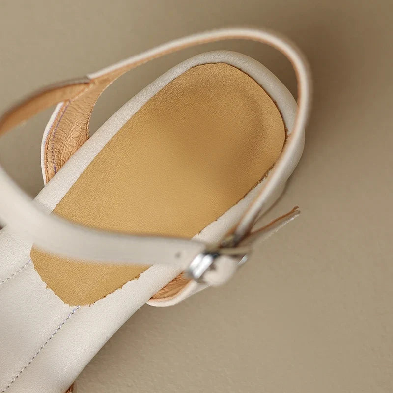 Sheepskin Square Toe Open Toe High-Heeled Thick Heel