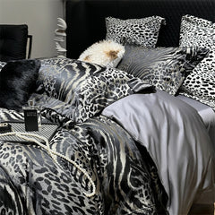 4Pcs Luxury Leopard Print Jacquard Bedding Set