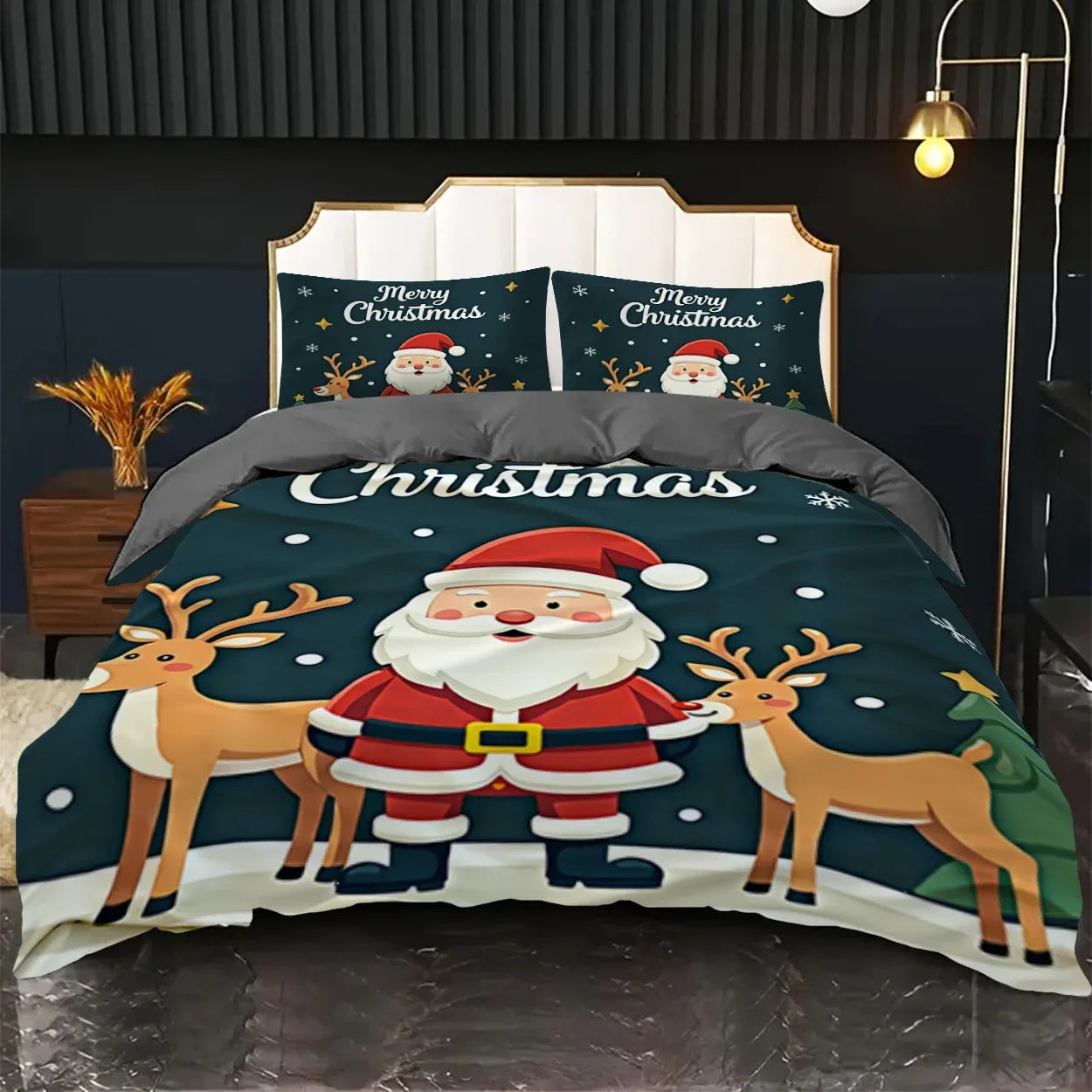 3 Pieces Duvet Cover Set with Pillowcases No Filler Christmas Gift Deer Snow AU EU US Single Double Size Girls Boys Bedding Set