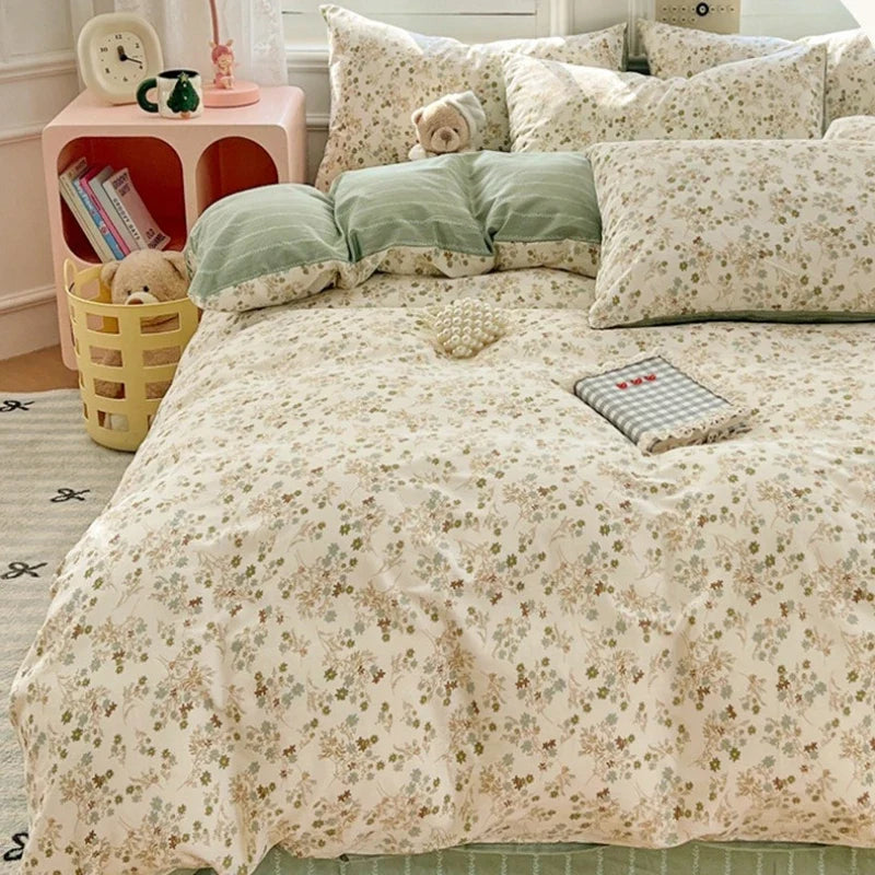 Japanese Style Floral Printed Queen Quilt Cover Set 3/4 Pcs Soft Cotton Bedding Set