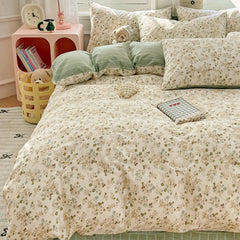 Japanese Style Floral Printed Queen Quilt Cover Set 3/4 Pcs Soft Cotton Bedding Set
