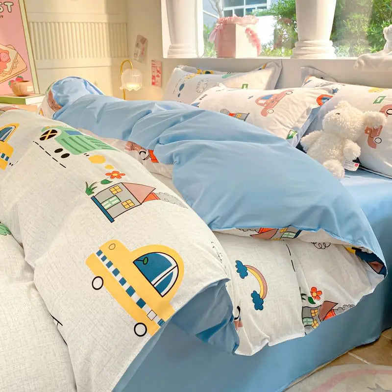 Cool Cars Duvet Cover Set with Zipper Kawaii Boys Girls Bed Sheet Pillowcases No Filler Twin Double Size Cute Bedding Set