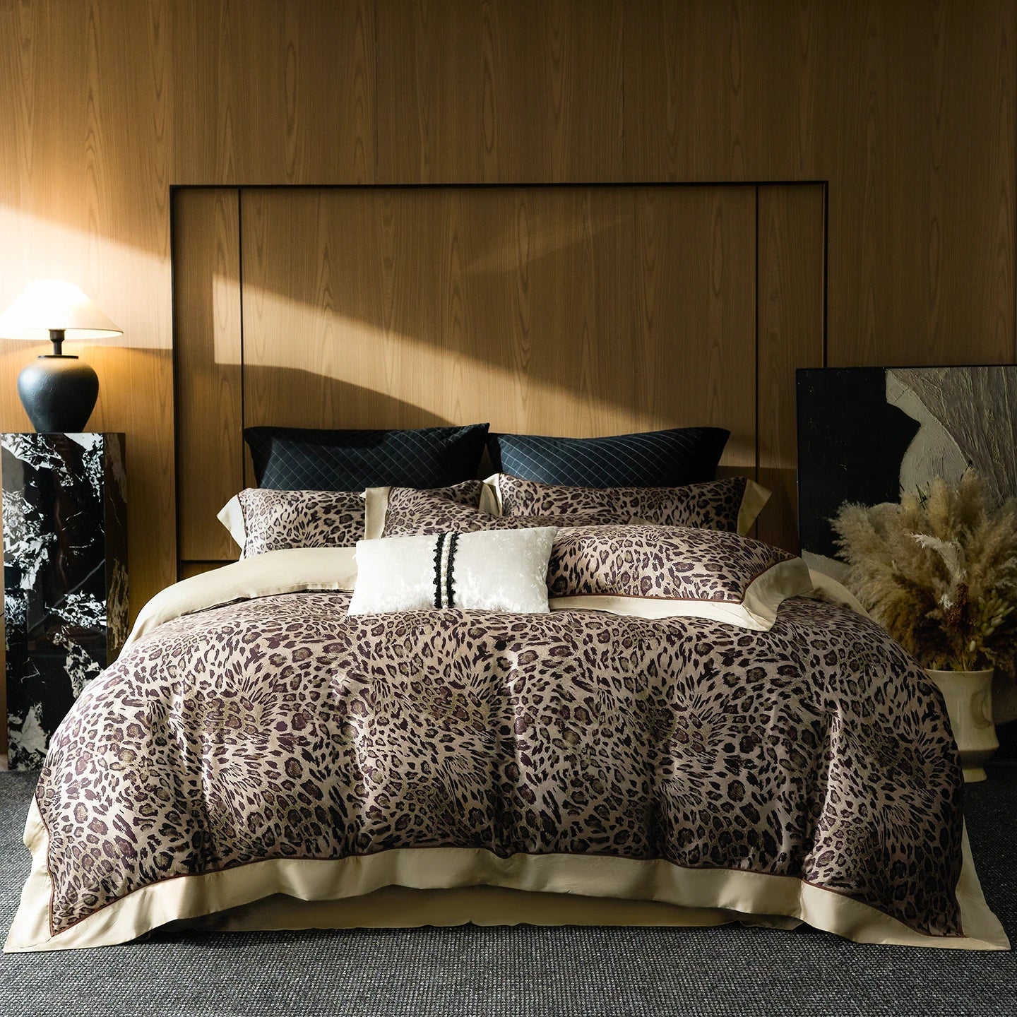 600TC Lyocell Eucalyptus Fiber Cooling Silky Leopard Print Luxury Bedding Set