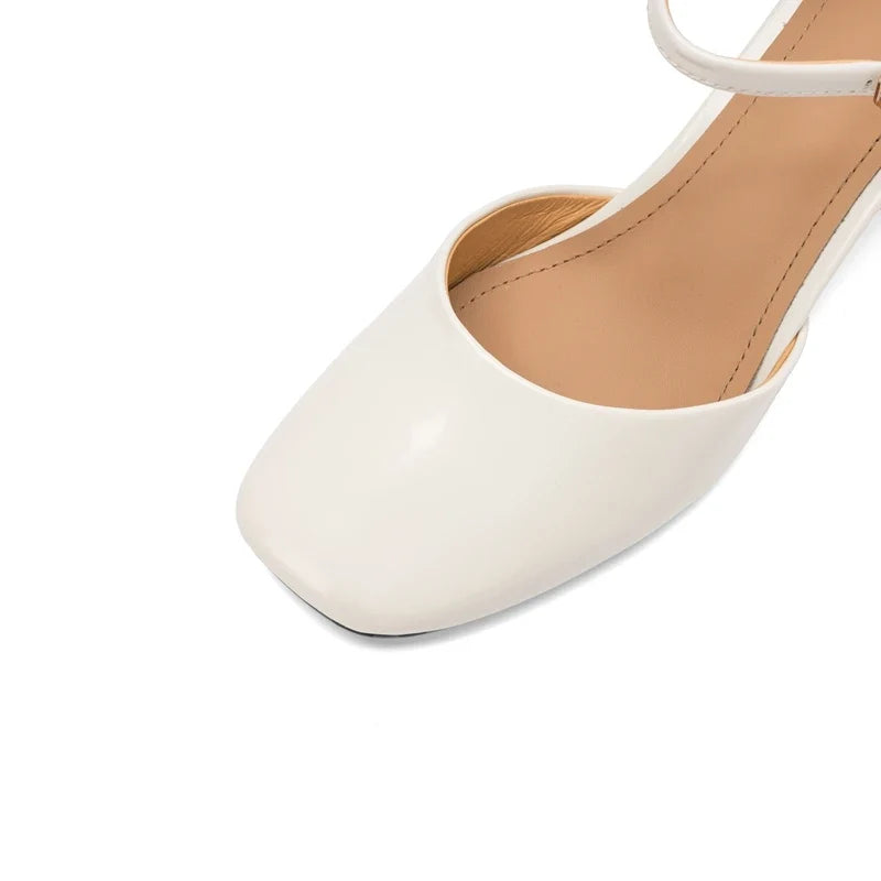 leather cowhide round toe thick Heel