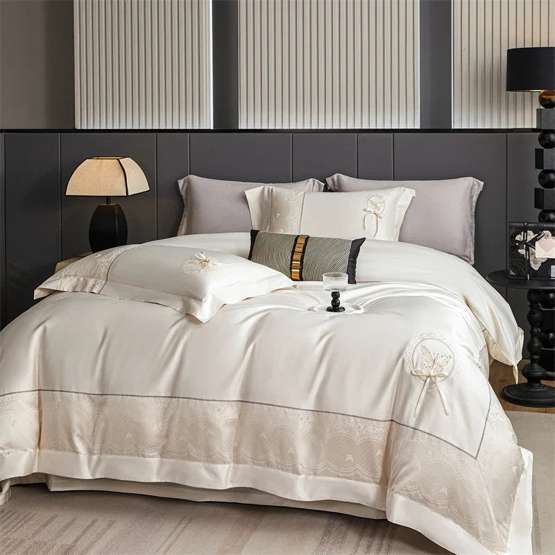 Butterfly Embroidery Jacquard Egyptian Cotton Bedding Set
