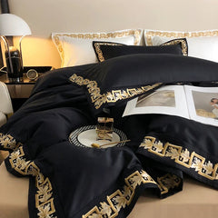 1000TC Egyptian Cotton Luxury Gold Embroidery Bedding Set