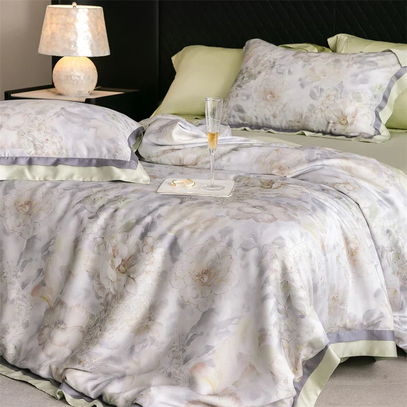 82% lyocell, 8% silk and 10% nylon soft silky flowers digital printing Bedding Set
