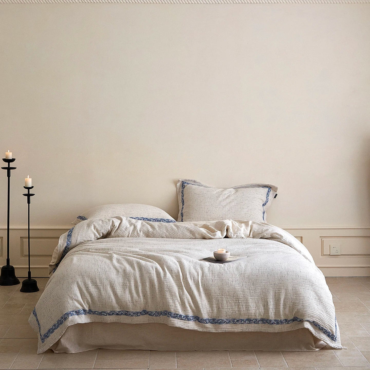 20% Linen and 80% Cotton Jacquard Embroidery Luxury Bedding Set