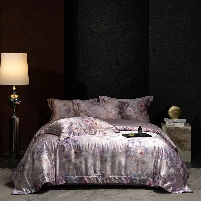 Luxury Flowers Jacquard 1000TC Egyptian Cotton Soft Silky Bedding Set
