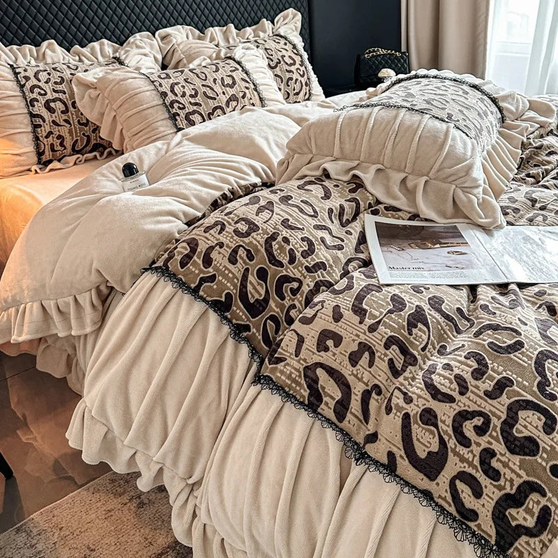 French Princess Style Velvet Duvet Cover Set Thick Coral Velvet Double-sided Plush Bedding Set