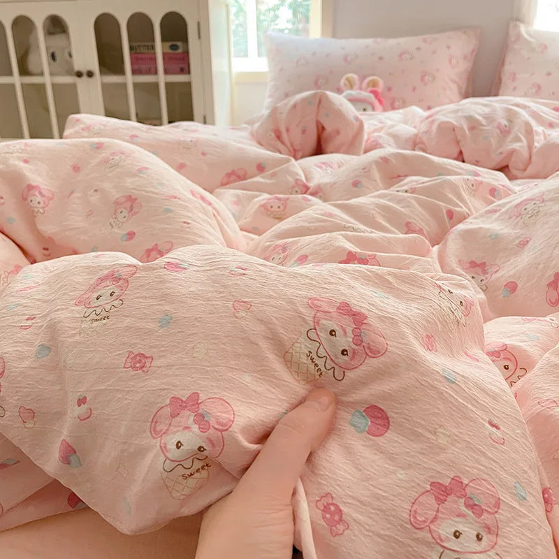 3/4Pcs Set Floral And Polka Dot Print Styles Duvet Cover Bed Sheet Pillowcase Full-Size Bedspread Set 1.5-Sleeper Bedding Set