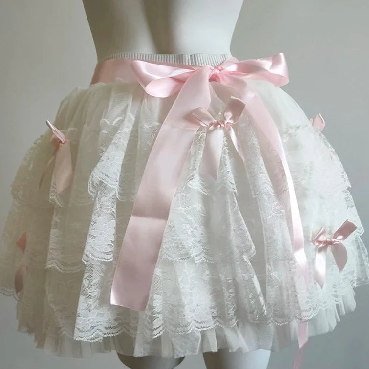 Falda de encaje estilo princesa coqueta con lazos de WinterLake Balletcore