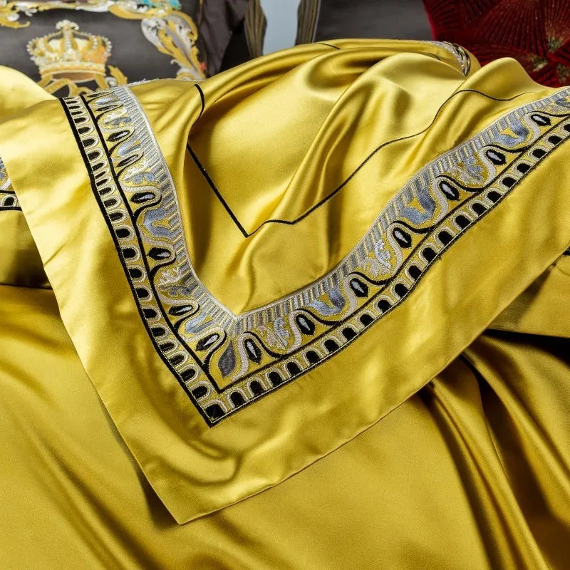 Luxury Gold Green Jacquard Bedding Set