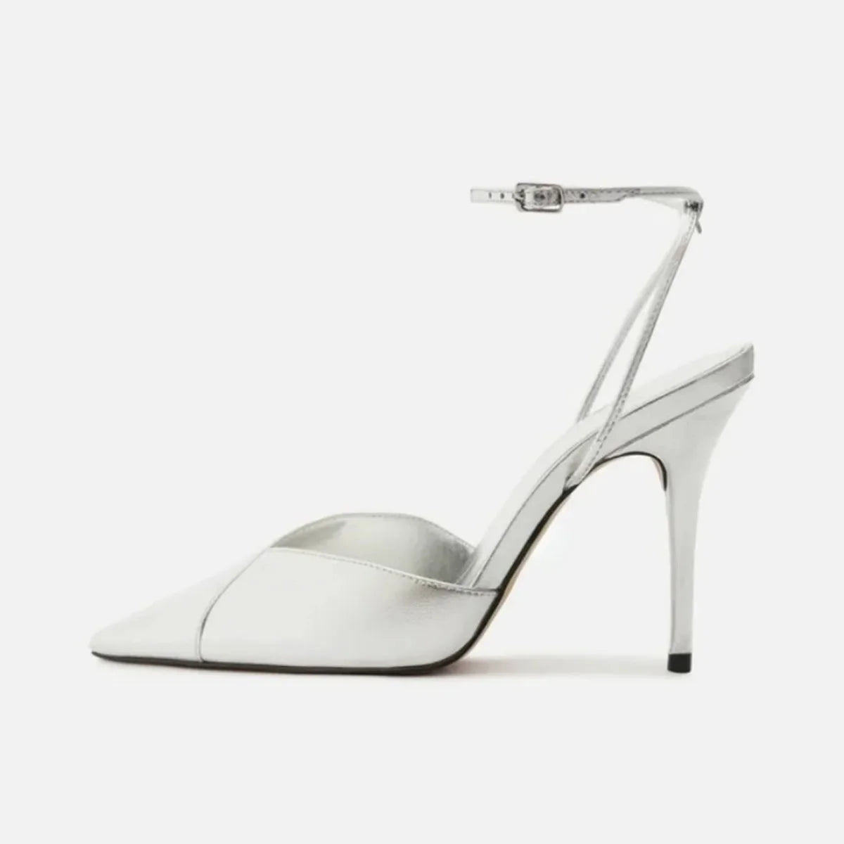Silver Patent Leather One Word Buckle Sandals