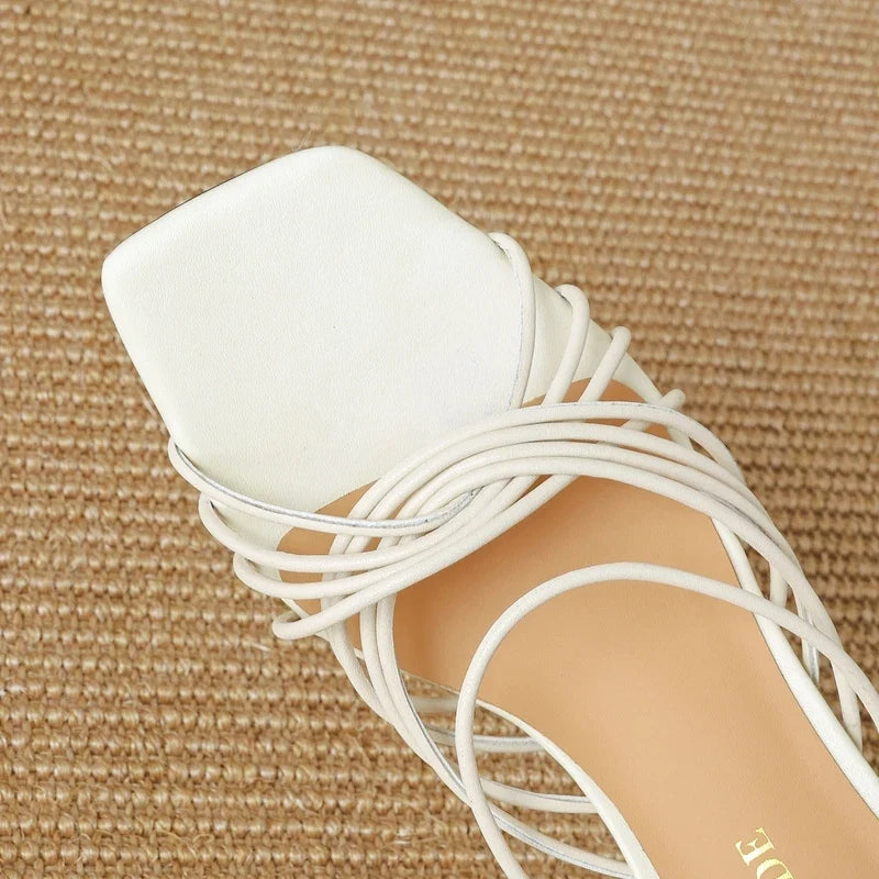 leather sheepskin retro woven comfortable and breathable high Heels