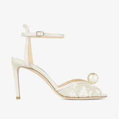 White Mesh Pearl Banquet Shoes